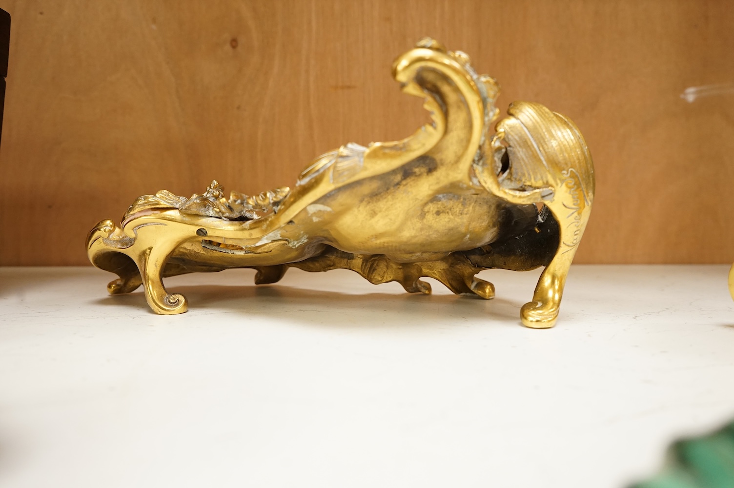 George Van de Voorde (Belgian, 1878-1970), an early 20th century rococo revival gilt bronze twin ink stand, 29cm wide